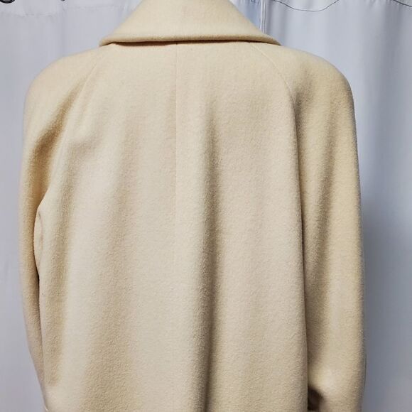 Vintage 80s Retro Cream Wool Blend Double Breasted Trench Coat XL - Picture 8 of 12